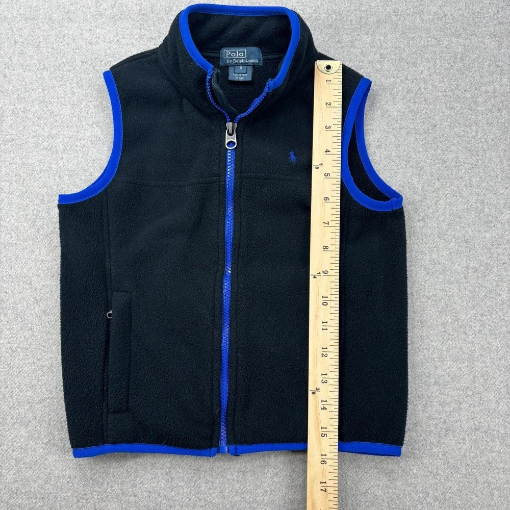 Polo‎ Ralph Lauren Boys Fleece Vest Size 5 Black Blue Trim & Pony Logo Preppy